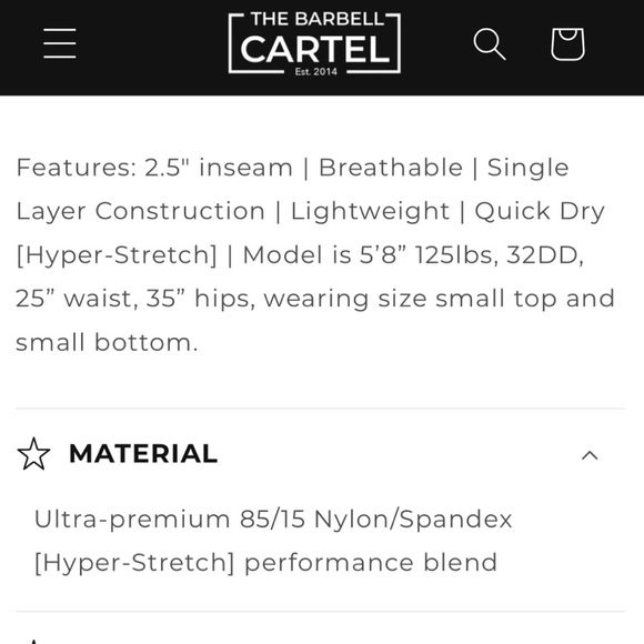 NWOT The Barbell Cartel - COMP SHORT 2.5" - SOLID BLACK - Picture 3 of 7